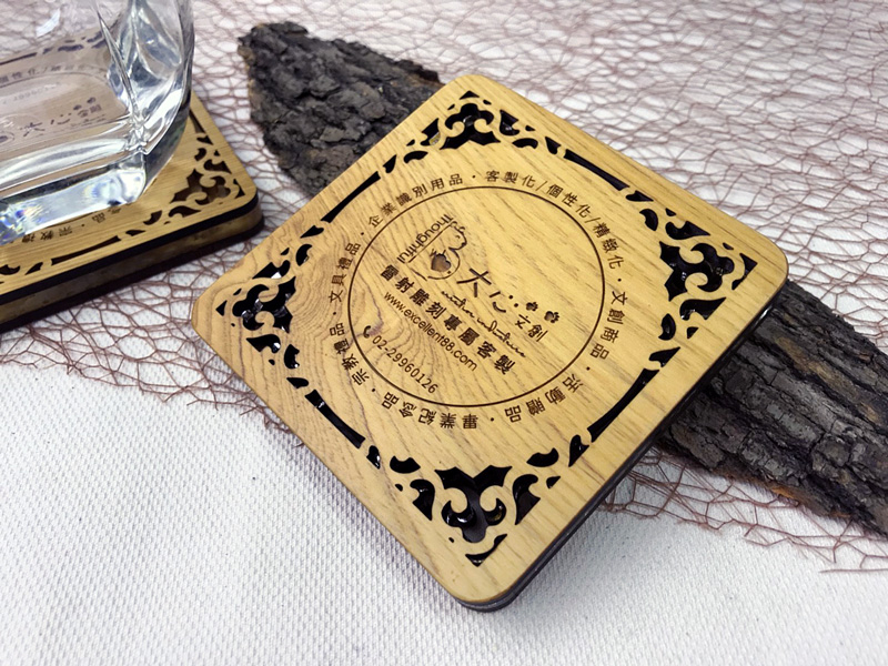 原木窗花壓克力鑲嵌杯墊