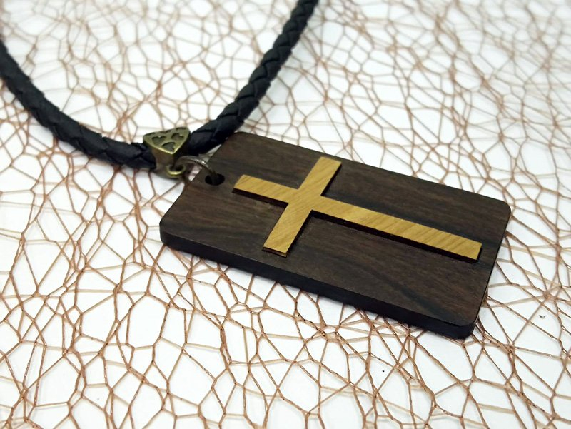 原木十字架項鍊(異木鑲嵌)